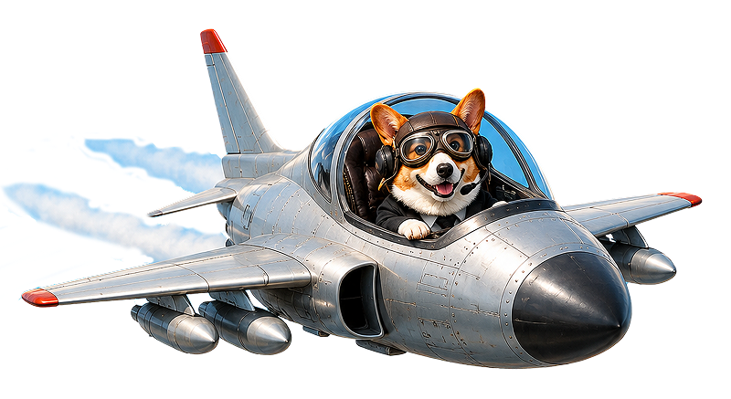 Corgi piloto volando un avión